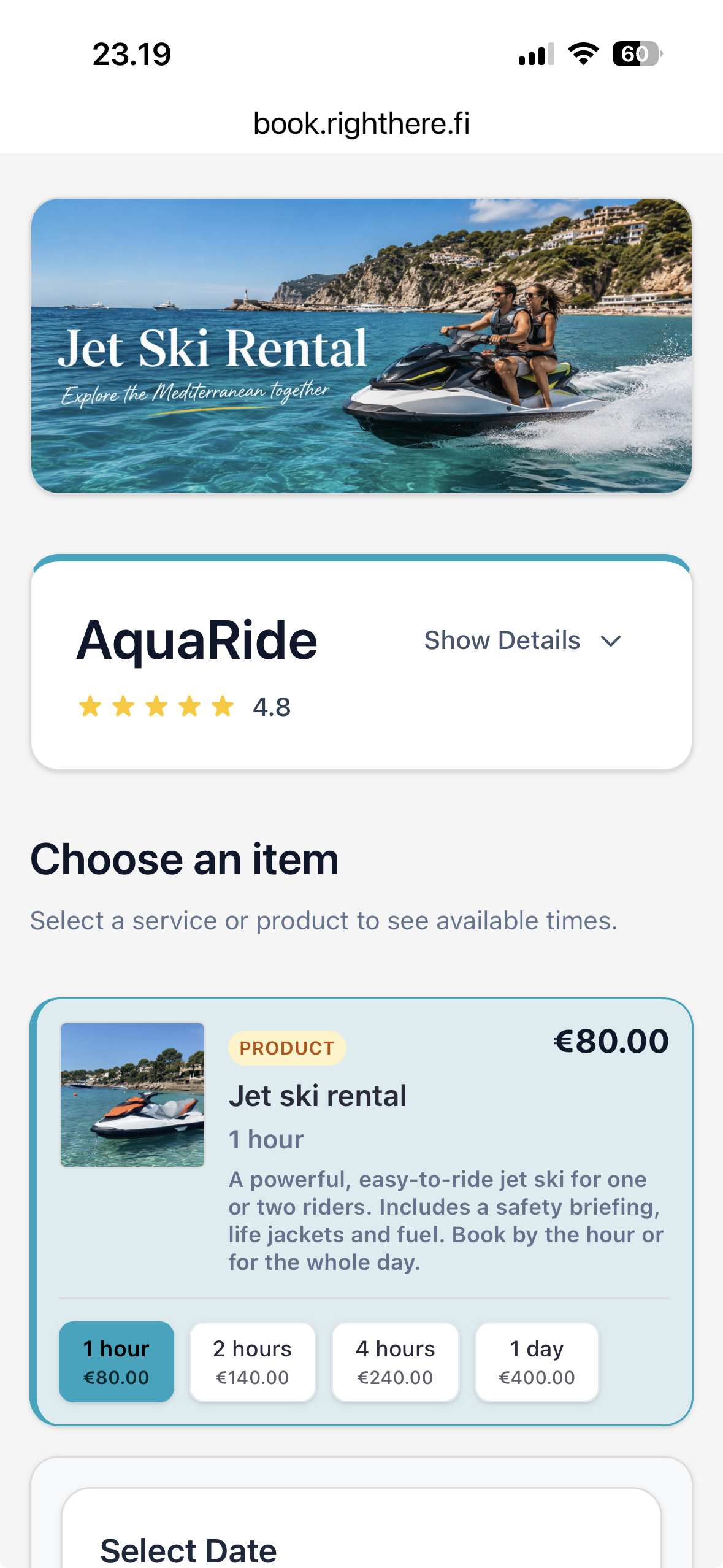 RightHere-App: Mietverfügbarkeit in der Monatsansicht