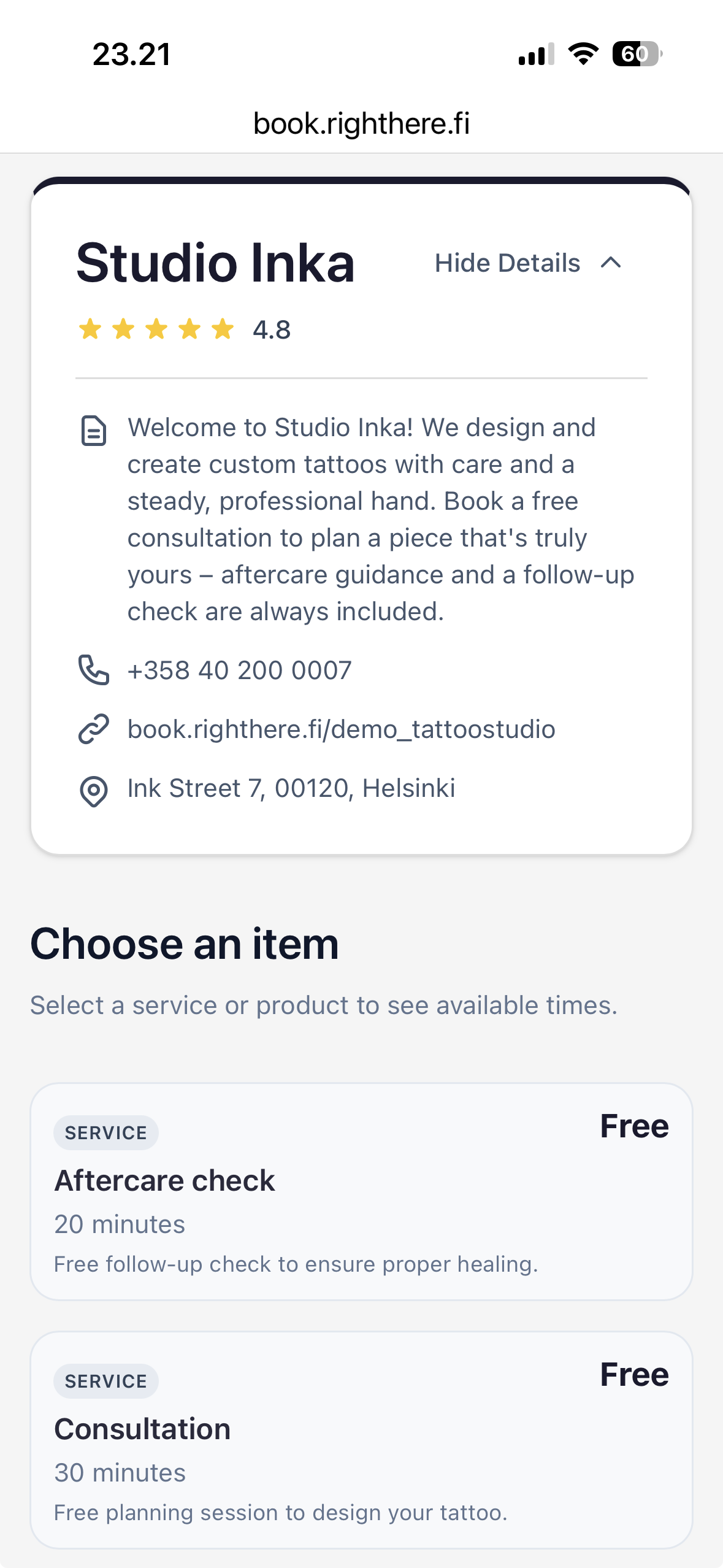 Consultations and tattoo sessions in one calendar