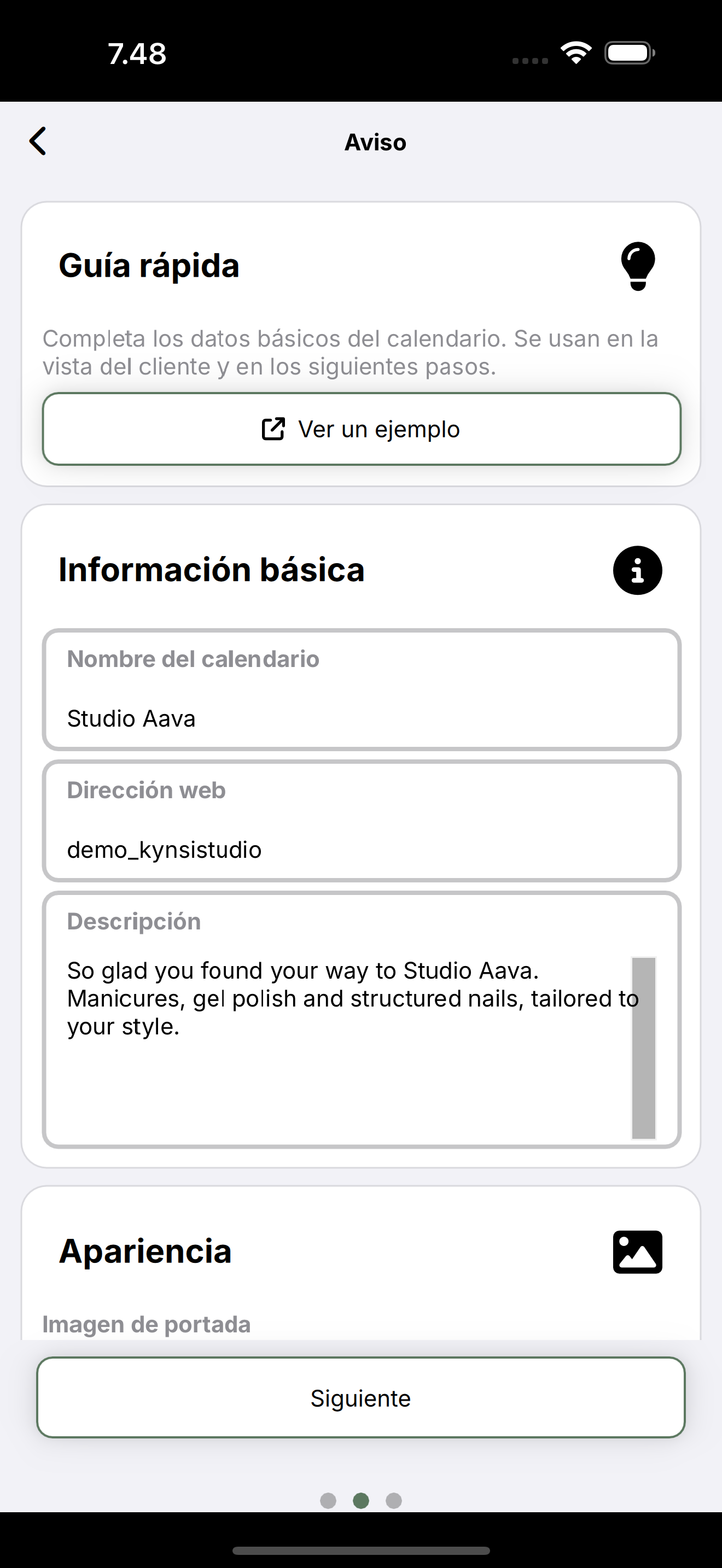 Paso del anuncio: guía rápida, nombre, dirección web y descripción.