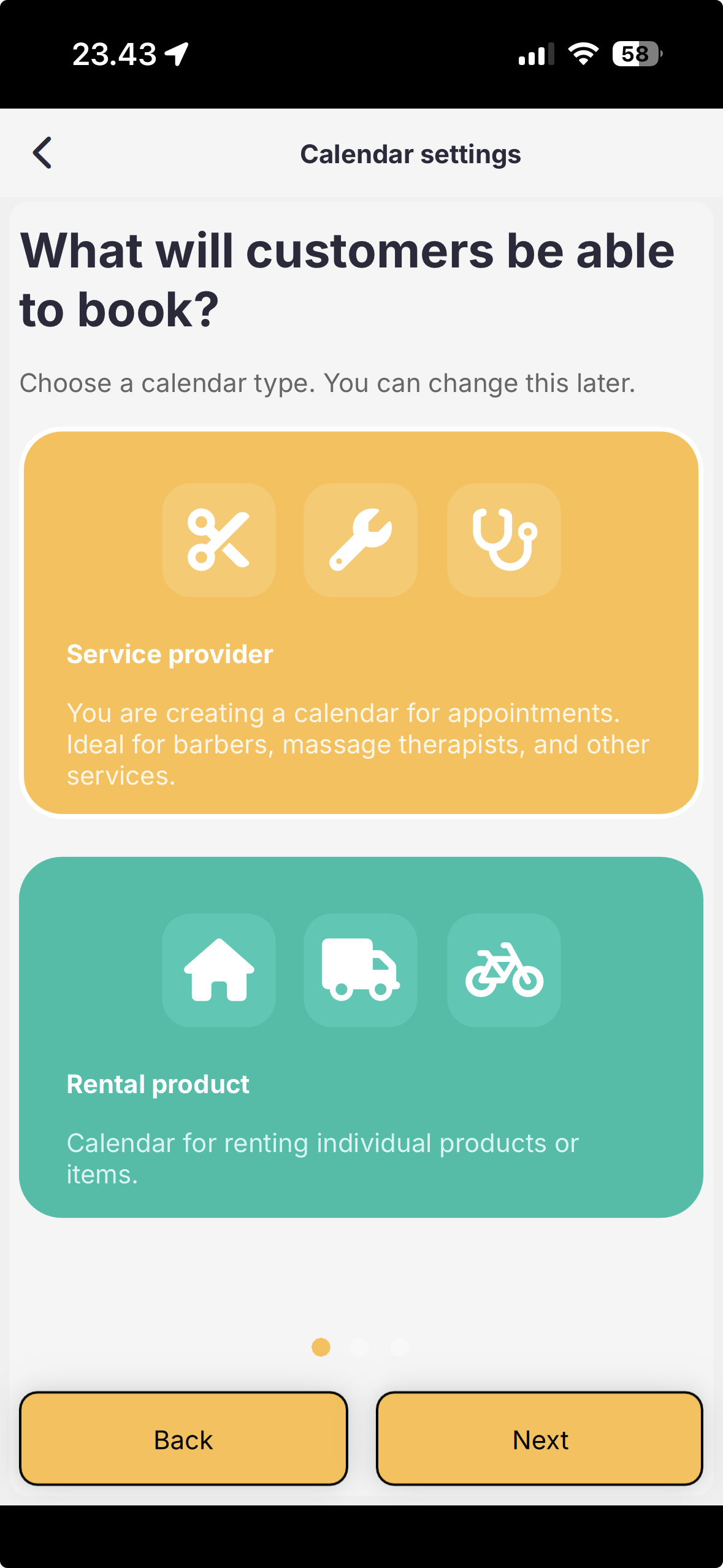Righthere app: public booking page on a phone