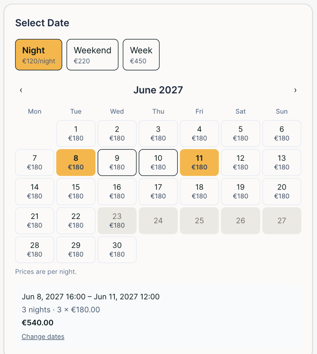 Rental pricing that shows right in the calendar
