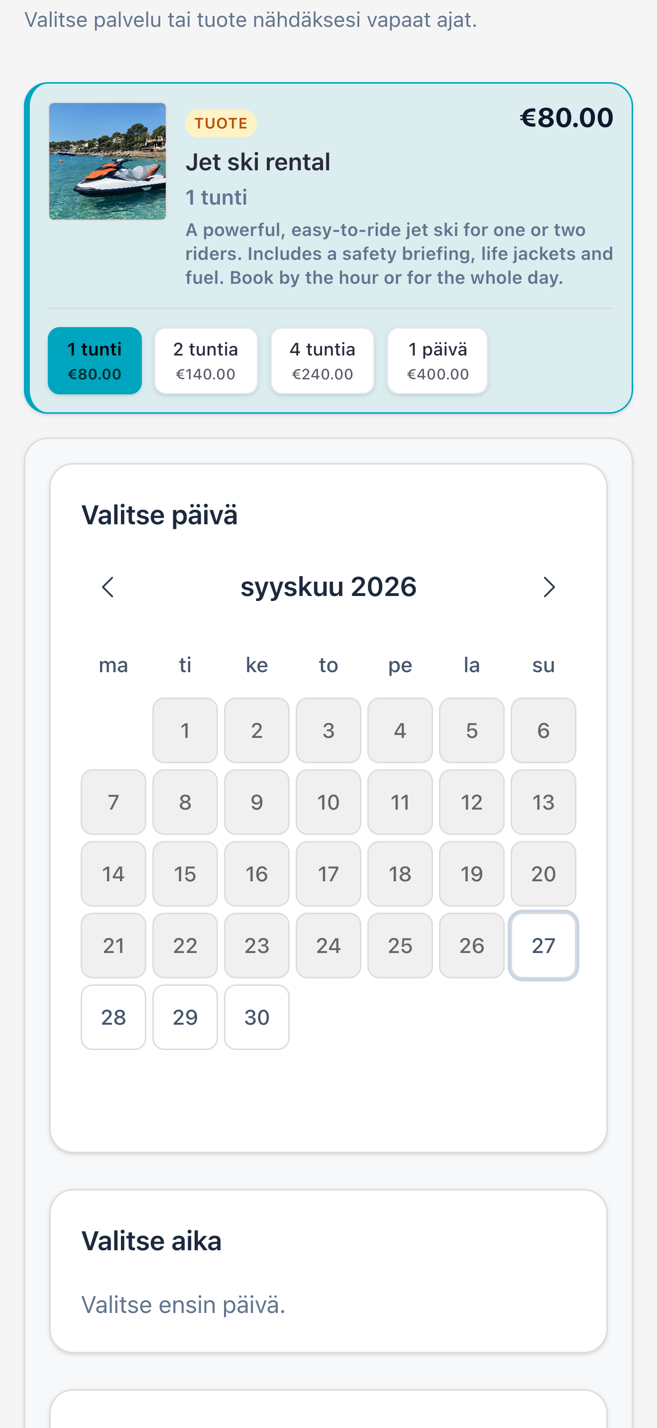 Righthere-sovellus: vuokrakohteen saatavuus kuukausinäkymässä